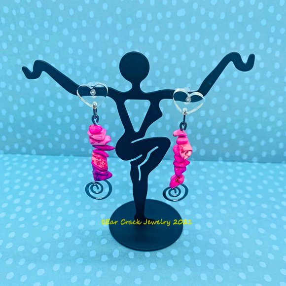 Hand Crafted - Rock Bead Pink Dangle Earrings - Picture 4 of 10